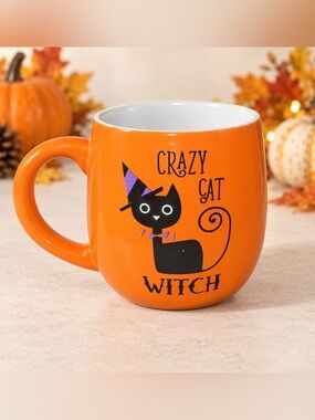 Sheffield Home Halloween Crazy Cat Witch Orange Black Cat Coffee Mug NWT